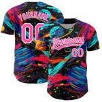 Maillot de baseball authentique avec motif de fusées 3D rose-blanc-noir Maillot de baseball authentique avec motif de fusées 3D rose-blanc-noir