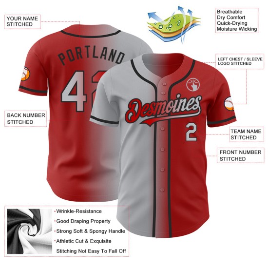 Maillot de baseball tendance dégradé rouge gris-noir authentique personnalisé Maillot de baseball tendance dégradé rouge gris-noir authentique personnalisé