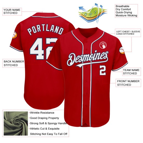 Maillot de baseball personnalisé blanc-bleu marine authentique rouge Maillot de baseball personnalisé blanc-bleu marine authentique rouge