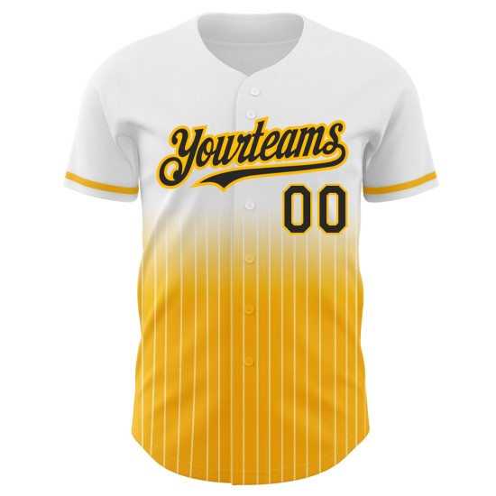 Maillot de baseball blanc à rayures fines, dégradé personnalisé, noir et or, authentique Maillot de baseball blanc à rayures fines, dégradé personnalisé, noir et or, authentique