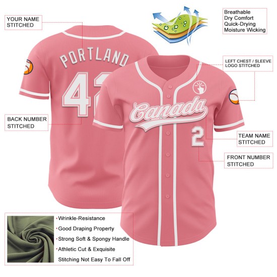 Maillot de baseball blanc moyen rose personnalisé authentique Maillot de baseball blanc moyen rose personnalisé authentique