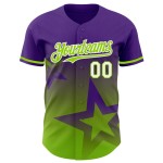 Maillot de baseball personnalisé 3D au design authentique et scintillant, motif dégradé vert-blanc, étoile violette Maillot de baseball personnalisé 3D au design authentique et scintillant, motif dégradé vert-blanc, étoile violette
