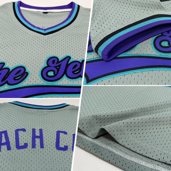 Maillot de baseball authentique gris, violet, noir et bleu sarcelle, personnalisé et rétro Maillot de baseball authentique gris, violet, noir et bleu sarcelle, personnalisé et rétro