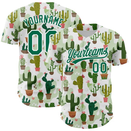 Maillot de baseball Cactus authentique et personnalisé, motif 3D, vert, blanc, Festival Kelly Maillot de baseball Cactus authentique et personnalisé, motif 3D, vert, blanc, Festival Kelly