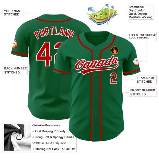Maillot de baseball personnalisé Green Kelly authentique rouge-blanc Maillot de baseball personnalisé Green Kelly authentique rouge-blanc