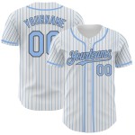 Maillot de baseball bleu clair, personnalisé, blanc, authentique, gris, à fines rayures Maillot de baseball bleu clair, personnalisé, blanc, authentique, gris, à fines rayures