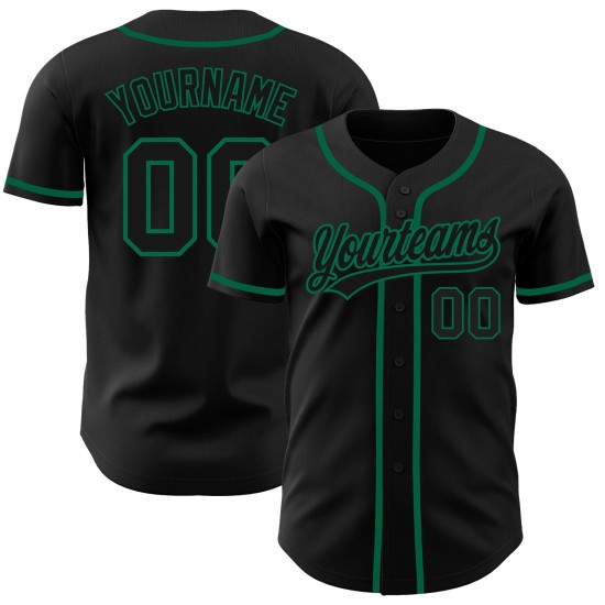 Maillot de baseball personnalisé Black-Kelly Authentic Noir Vert Maillot de baseball personnalisé Black-Kelly Authentic Noir Vert