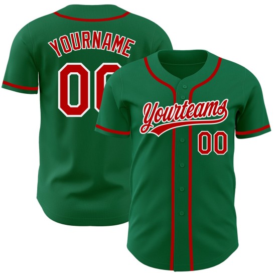 Maillot de baseball personnalisé Green Kelly authentique rouge-blanc Maillot de baseball personnalisé Green Kelly authentique rouge-blanc