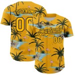 Motif de baseball tropical noir authentique Design Trees Hawaii personnalisé 3D jaune Jersey Palm Motif de baseball tropical noir authentique Design Trees Hawaii personnalisé 3D jaune Jersey Palm