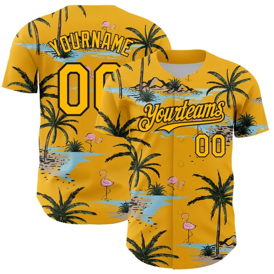 Motif de baseball tropical noir authentique Design Trees Hawaii personnalisé 3D jaune Jersey Palm Motif de baseball tropical noir authentique Design Trees Hawaii personnalisé 3D jaune Jersey Palm