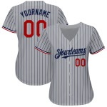 Maillot de baseball bleu marine à rayures grises authentique rouge et blanc Maillot de baseball bleu marine à rayures grises authentique rouge et blanc