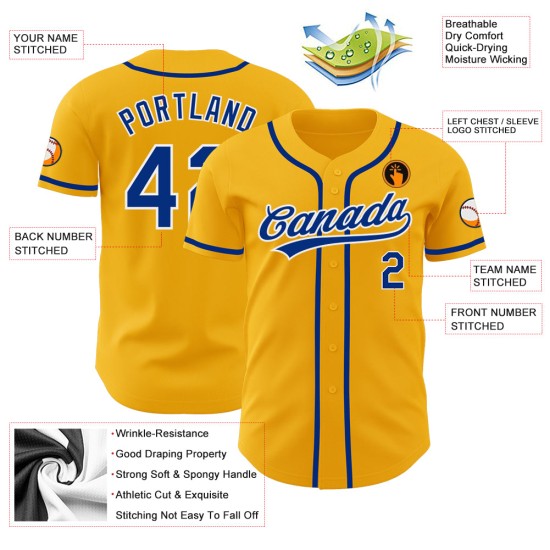 Maillot de baseball personnalisé Royal-White Gold Authentic Maillot de baseball personnalisé Royal-White Gold Authentic