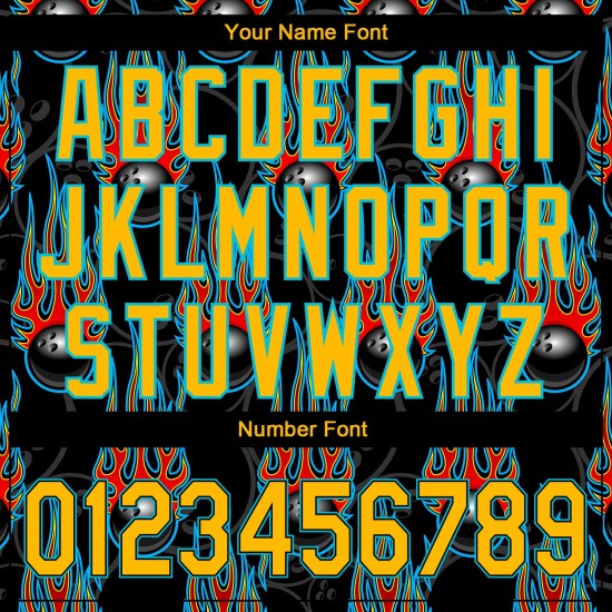 Balle de baseball personnalisée noire authentique Blue Gold-Lakes avec motif de bowling flamme 3D Hotrod Balle de baseball personnalisée noire authentique Blue Gold-Lakes avec motif de bowling flamme 3D Hotrod