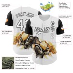 Maillot de baseball international personnalisé à motif blanc 3D Jazz, design authentique, noir Maillot de baseball international personnalisé à motif blanc 3D Jazz, design authentique, noir