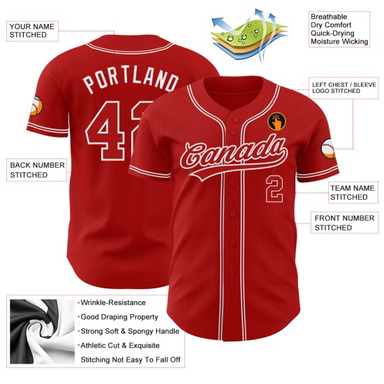 Maillot de baseball authentique personnalisé rouge et blanc Maillot de baseball authentique personnalisé rouge et blanc