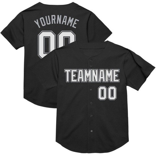 Maillot de baseball noir personnalisé en maille rétro authentique blanc-gris Maillot de baseball noir personnalisé en maille rétro authentique blanc-gris