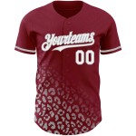 Maillot de baseball cramoisi à motif authentique, imprimé léopard, dégradé 3D, blanc et gris, personnalisé, à la mode Maillot de baseball cramoisi à motif authentique, imprimé léopard, dégradé 3D, blanc et gris, personnalisé, à la mode