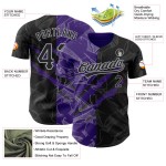 Maillot personnalisé motif violet-gris à gratter 3D noir Baseball authentique Graffiti Maillot personnalisé motif violet-gris à gratter 3D noir Baseball authentique Graffiti