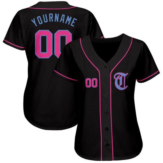Maillot de baseball rose-noir clair authentique bleu personnalisé Maillot de baseball rose-noir clair authentique bleu personnalisé