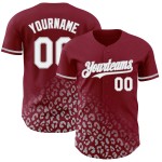 Maillot de baseball cramoisi à motif authentique, imprimé léopard, dégradé 3D, blanc et gris, personnalisé, à la mode Maillot de baseball cramoisi à motif authentique, imprimé léopard, dégradé 3D, blanc et gris, personnalisé, à la mode