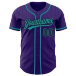 Maillot de baseball personnalisé authentique à rayures bleu sarcelle, violet et noir Maillot de baseball personnalisé authentique à rayures bleu sarcelle, violet et noir