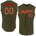 Maillot de baseball authentique sans manches camouflage rouge olive Salute, service personnalisé Maillot de baseball authentique sans manches camouflage rouge olive Salute, service personnalisé