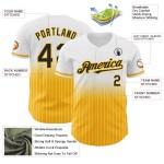 Maillot de baseball blanc à rayures fines, dégradé personnalisé, noir et or, authentique Maillot de baseball blanc à rayures fines, dégradé personnalisé, noir et or, authentique
