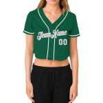 Maillot court vert Kelly Custom blanc-gris à col en V pour femme Maillot court vert Kelly Custom blanc-gris à col en V pour femme