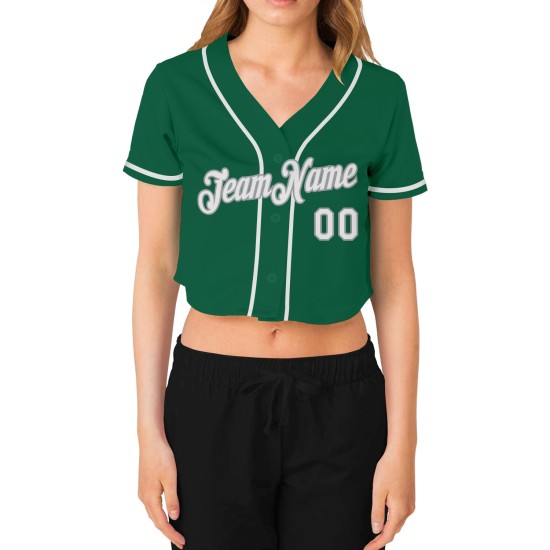 Maillot court vert Kelly Custom blanc-gris à col en V pour femme Maillot court vert Kelly Custom blanc-gris à col en V pour femme