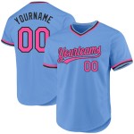 Maillot de baseball rétro rose clair-noir bleu authentique personnalisé Maillot de baseball rétro rose clair-noir bleu authentique personnalisé