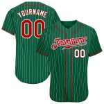 Maillot de baseball authentique à rayures fines, rouge, blanc et vert, Kelly Custom Maillot de baseball authentique à rayures fines, rouge, blanc et vert, Kelly Custom