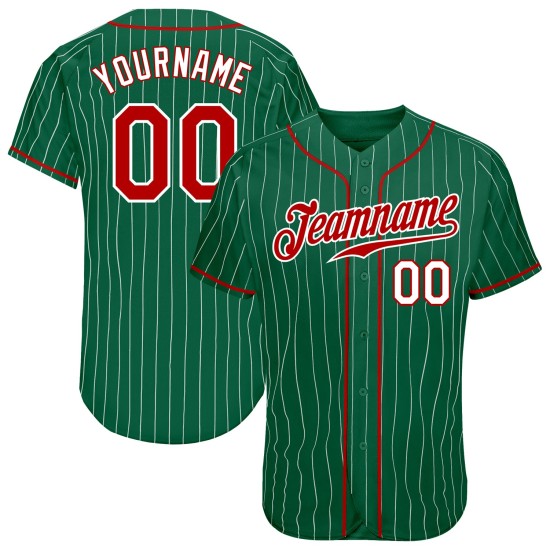 Maillot de baseball authentique à rayures fines, rouge, blanc et vert, Kelly Custom Maillot de baseball authentique à rayures fines, rouge, blanc et vert, Kelly Custom
