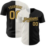 Maillot de baseball personnalisé Split, blanc et noir, à rayures anciennes, doré, authentique et tendance Maillot de baseball personnalisé Split, blanc et noir, à rayures anciennes, doré, authentique et tendance