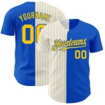 Maillot de baseball personnalisé Thunder Fashion à fines rayures bleu blanc jaune Maillot de baseball personnalisé Thunder Fashion à fines rayures bleu blanc jaune