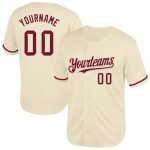 Maillot de baseball rétro personnalisé authentique crème maille cramoisie Maillot de baseball rétro personnalisé authentique crème maille cramoisie