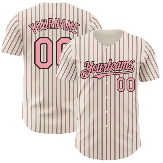 Maillot de baseball personnalisé (noir, crème, rose, rose moyen, noir, rayures fines authentiques) Maillot de baseball personnalisé (noir, crème, rose, rose moyen, noir, rayures fines authentiques)