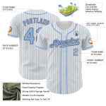 Maillot de baseball bleu clair, personnalisé, blanc, authentique, gris, à fines rayures Maillot de baseball bleu clair, personnalisé, blanc, authentique, gris, à fines rayures