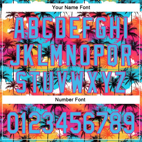 Maillot de baseball 3D authentique rose ciel, motif palmiers chauds, arbres tropicaux bleus hawaïens Maillot de baseball 3D authentique rose ciel, motif palmiers chauds, arbres tropicaux bleus hawaïens