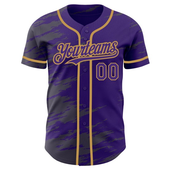 Maillot de baseball personnalisé en acier, gris, authentique, doré, violet Maillot de baseball personnalisé en acier, gris, authentique, doré, violet