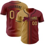 Maillot de baseball authentique, dégradé de couleur or vieilli et noir marron, à la mode Maillot de baseball authentique, dégradé de couleur or vieilli et noir marron, à la mode