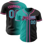 Maillot de baseball noir dégradé rose-aqua, mode, authentique, personnalisé Maillot de baseball noir dégradé rose-aqua, mode, authentique, personnalisé