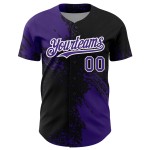 Maillot de baseball personnalisé 3D à motif noir et blanc avec motif violet et pinceau authentique Maillot de baseball personnalisé 3D à motif noir et blanc avec motif violet et pinceau authentique