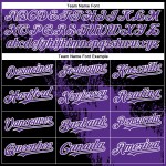 Maillot de baseball personnalisé 3D à motif noir et blanc avec motif violet et pinceau authentique Maillot de baseball personnalisé 3D à motif noir et blanc avec motif violet et pinceau authentique