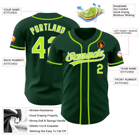 Maillot de baseball personnalisé authentique vert fluo vert-blanc Maillot de baseball personnalisé authentique vert fluo vert-blanc