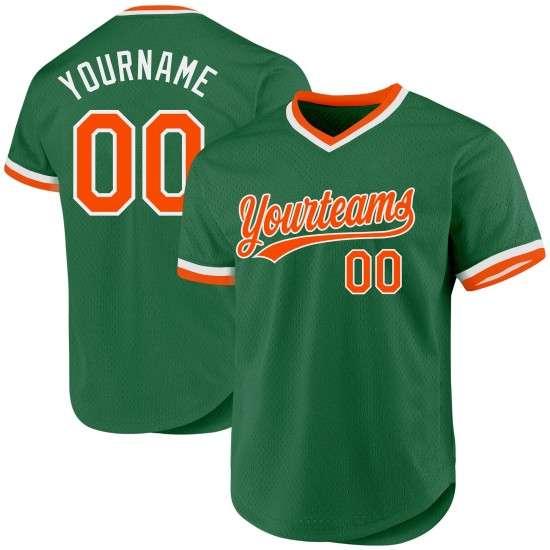 Maillot Kelly vert de baseball authentique orange-blanc personnalisé rétro Maillot Kelly vert de baseball authentique orange-blanc personnalisé rétro