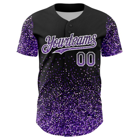 Maillot de baseball 3D motif violet-blanc personnalisé, motif abstrait à pois scintillants, coloré, noir, authentique Maillot de baseball 3D motif violet-blanc personnalisé, motif abstrait à pois scintillants, coloré, noir, authentique