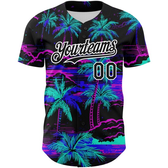 Maillot de baseball 3D motif palmier hawaïen noir, personnalisé, arbres blancs, plage, authentique Maillot de baseball 3D motif palmier hawaïen noir, personnalisé, arbres blancs, plage, authentique