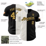 Maillot de baseball personnalisé Split, blanc et noir, à rayures anciennes, doré, authentique et tendance Maillot de baseball personnalisé Split, blanc et noir, à rayures anciennes, doré, authentique et tendance