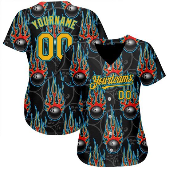 Balle de baseball personnalisée noire authentique Blue Gold-Lakes avec motif de bowling flamme 3D Hotrod Balle de baseball personnalisée noire authentique Blue Gold-Lakes avec motif de bowling flamme 3D Hotrod