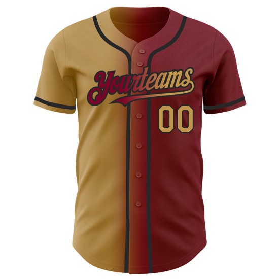 Maillot de baseball authentique, dégradé de couleur or vieilli et noir marron, à la mode Maillot de baseball authentique, dégradé de couleur or vieilli et noir marron, à la mode